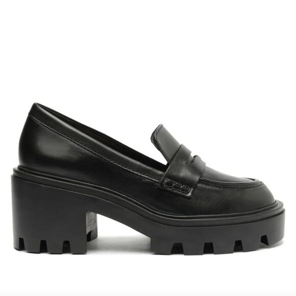 SCHUTZ Shoes - SCHUTZ Black Leather Viola Tractor Slip On Penny Loafer Platform 7.5 Chunky Sole